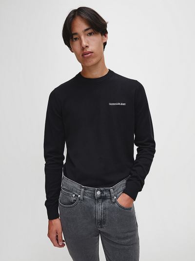 Calvin Klein Ruhák HU364798 | Calvin Klein Slim Embroidered Logo Férfi Pulóver Fekete / Fehér